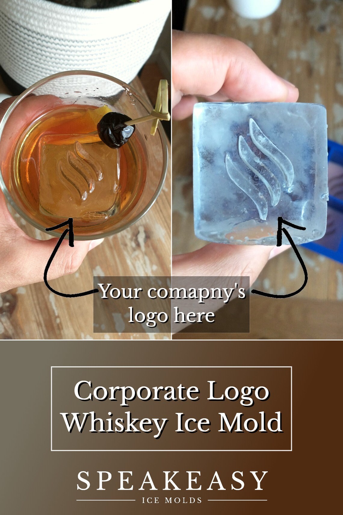 Corporate gift | Custom whiskey ice mold with company logo, Personalized gifts for staff, employees, Corporate logo gift, Company ice cubes