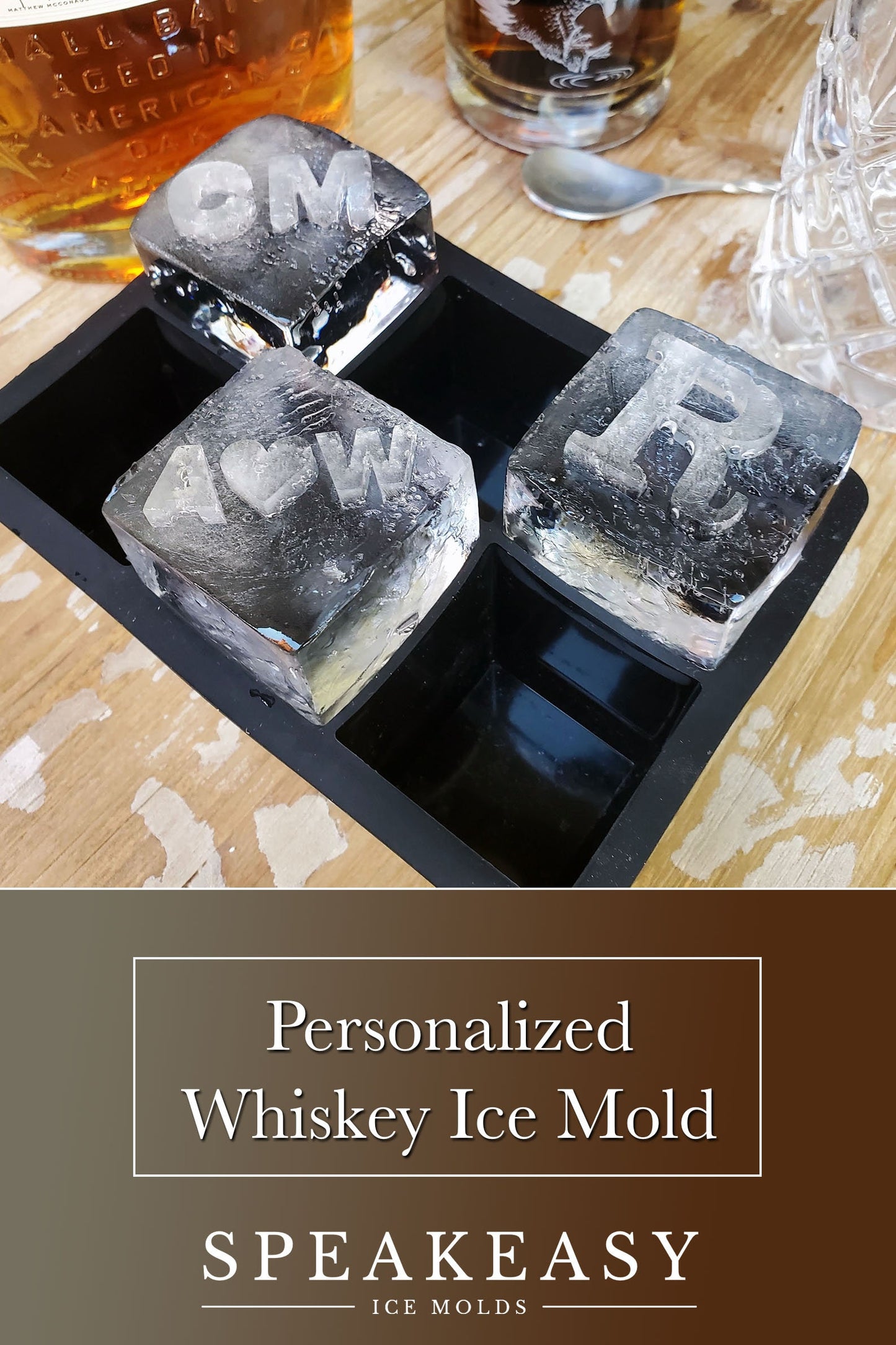 Personalized whiskey ice mold, Monogram ice cube mold, Custom ice tray, Custom silicone ice cube mold, Letter ice mold, Initial whiskey ice