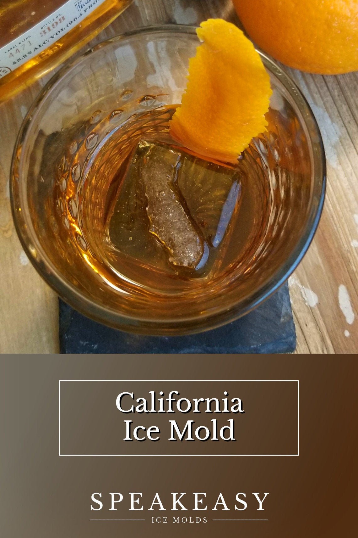 California themed whiskey ice mold, 1-7/8" inch cubes, California bear custom ice, California state ice cubes, California silicone ice tray