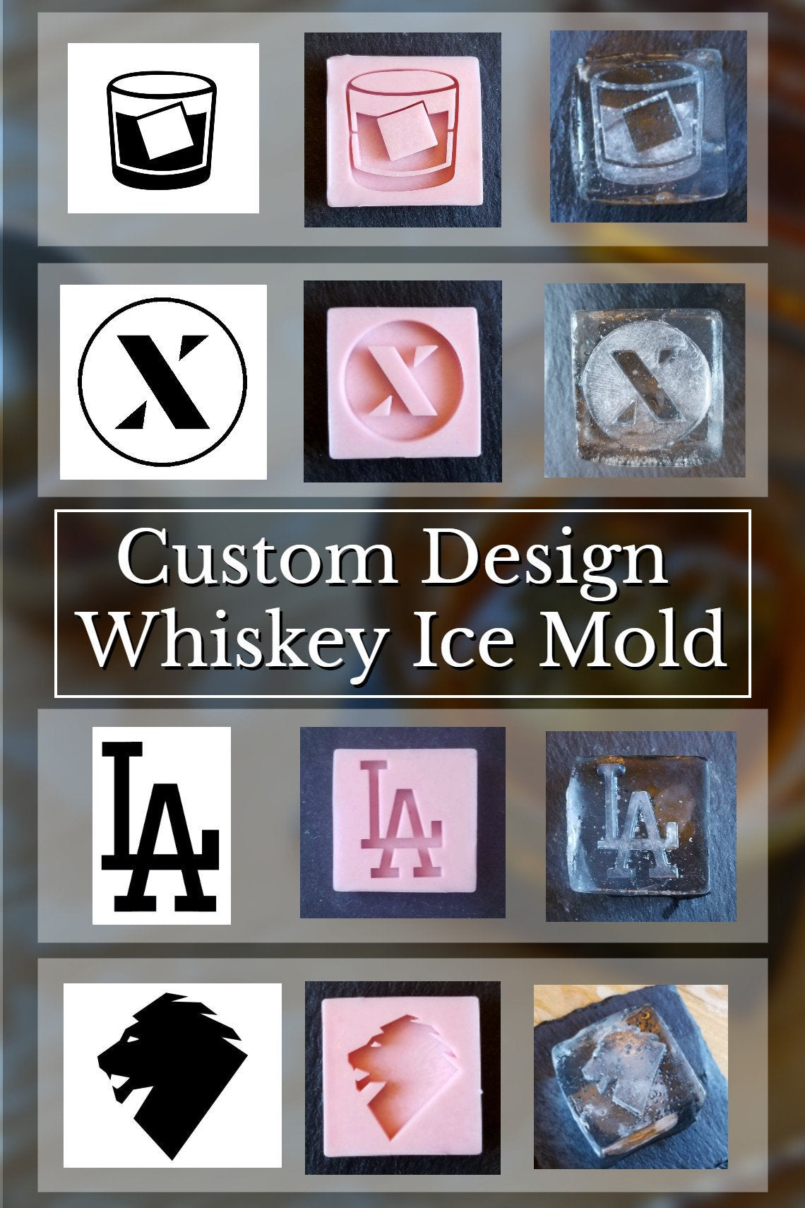 Custom design whiskey ice mold, Ice cubes based on your image, Logo ic –  Speakeasy Ice Molds