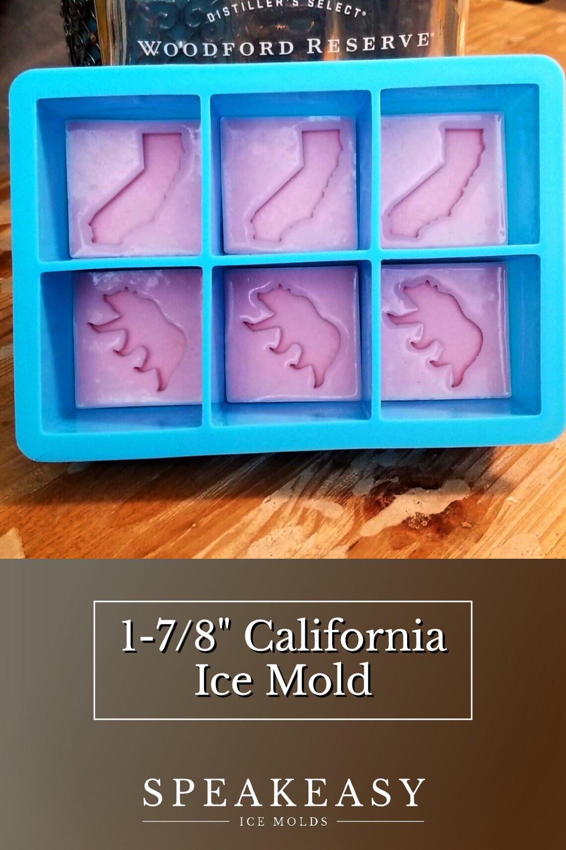 California themed whiskey ice mold, 1-7/8 inch cubes, California